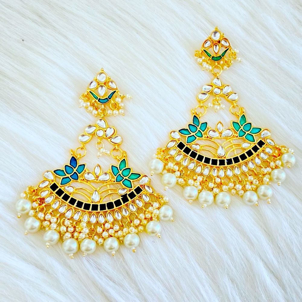 Pearl Kundan Meenakari Chandelier Earring